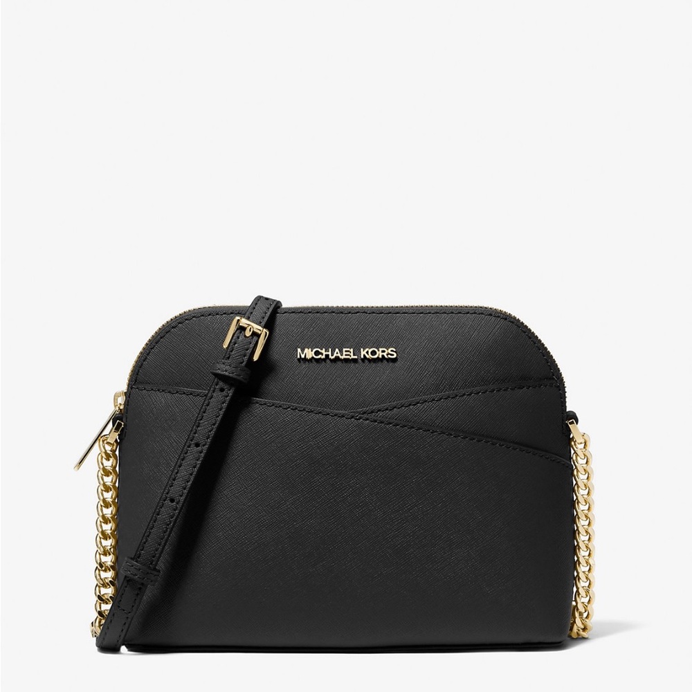 Michael Kors Jet Set Travel Medium Dome Crossbody Bag (Black Leather)